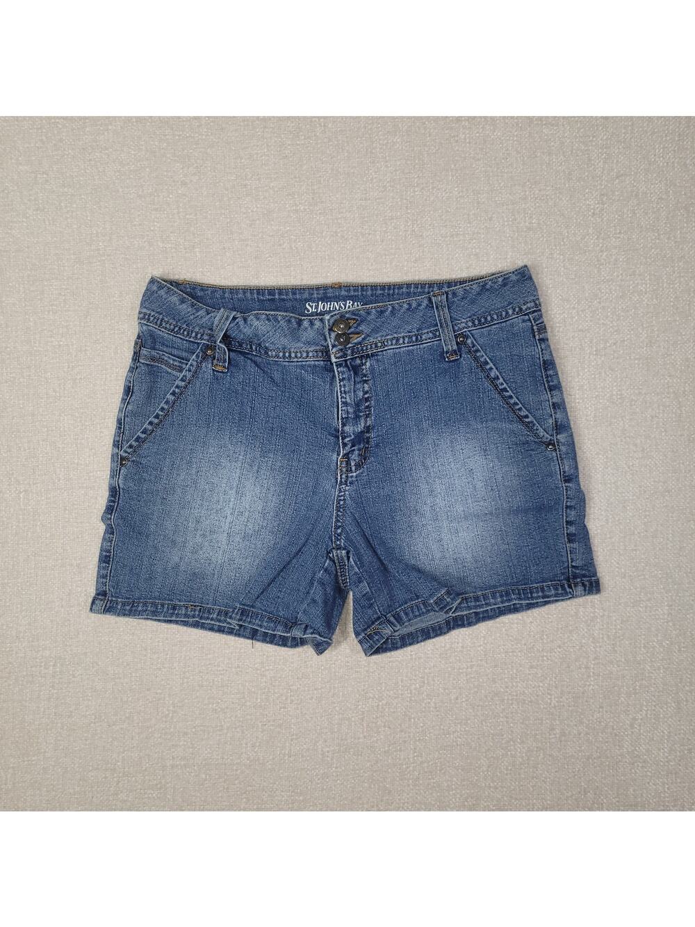 St Johns Bay Stretch Mid Rise Blue Denim Jean Shorts Womens Size 8